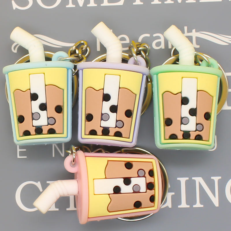 Wholesale Imitation Pearl Milk Tea PVC Soft Plastic Creative Key Chain