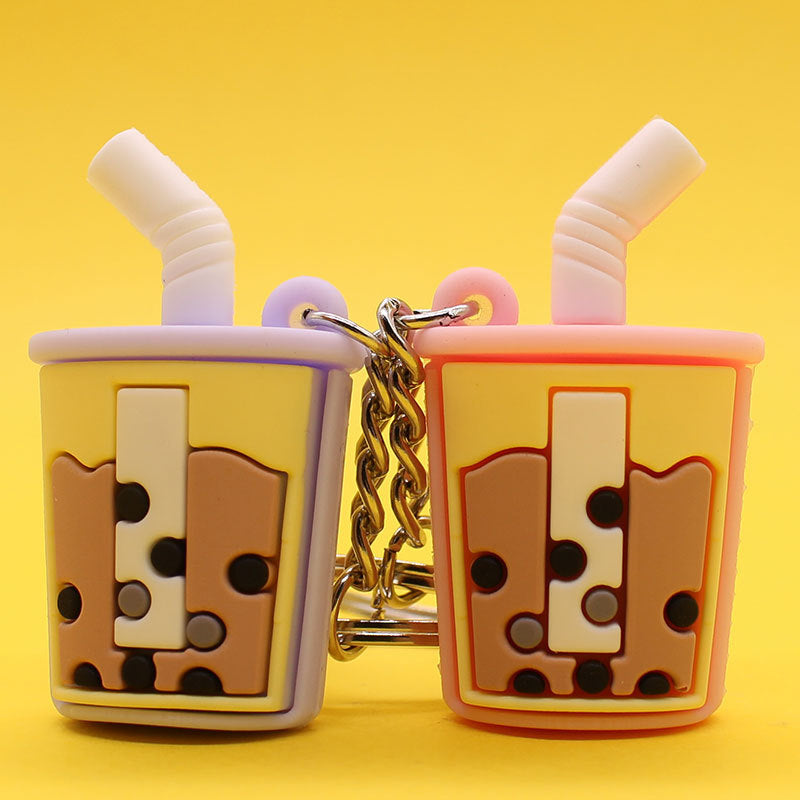 Wholesale Imitation Pearl Milk Tea PVC Soft Plastic Creative Key Chain