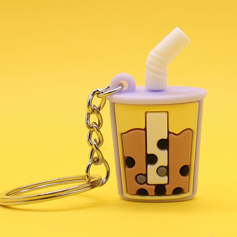 Wholesale Imitation Pearl Milk Tea PVC Soft Plastic Creative Key Chain