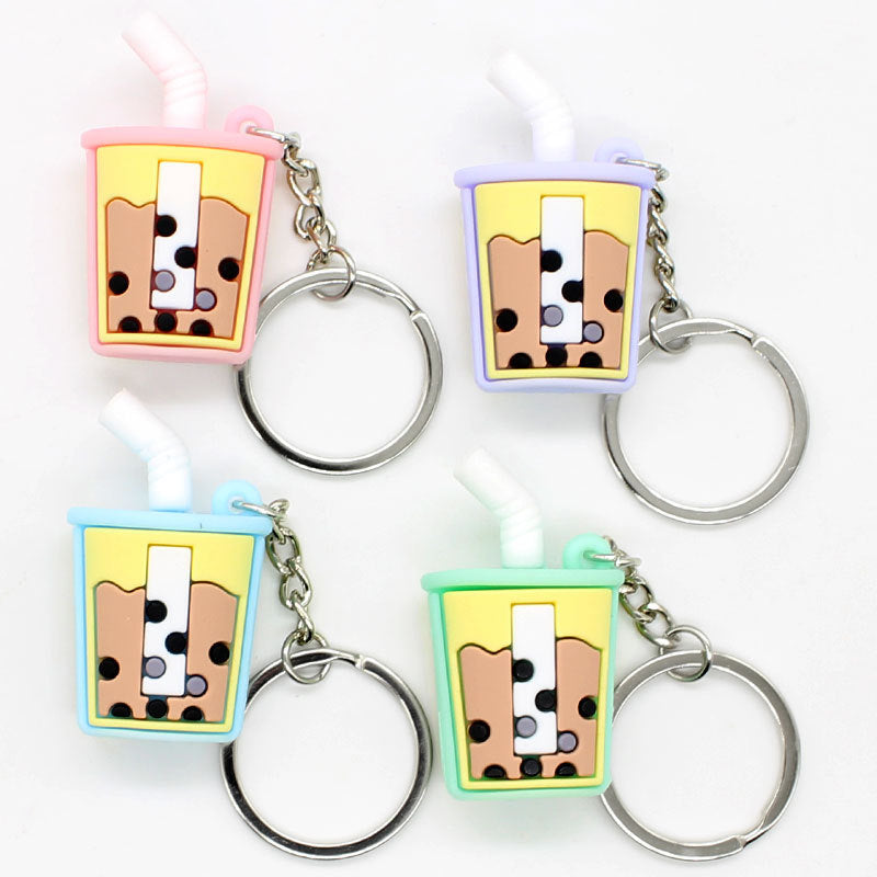 Wholesale Imitation Pearl Milk Tea PVC Soft Plastic Creative Key Chain