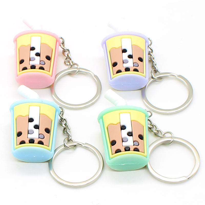 Wholesale Imitation Pearl Milk Tea PVC Soft Plastic Creative Key Chain