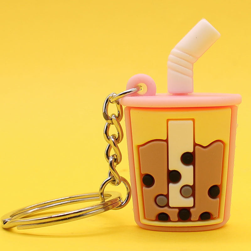 Wholesale Imitation Pearl Milk Tea PVC Soft Plastic Creative Key Chain