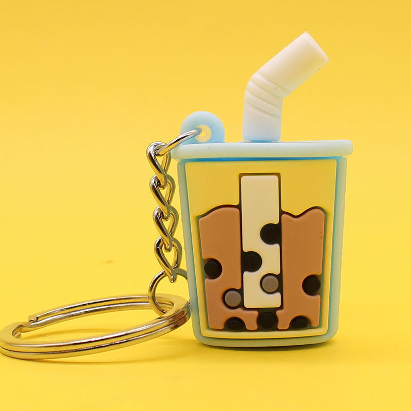 Wholesale Imitation Pearl Milk Tea PVC Soft Plastic Creative Key Chain