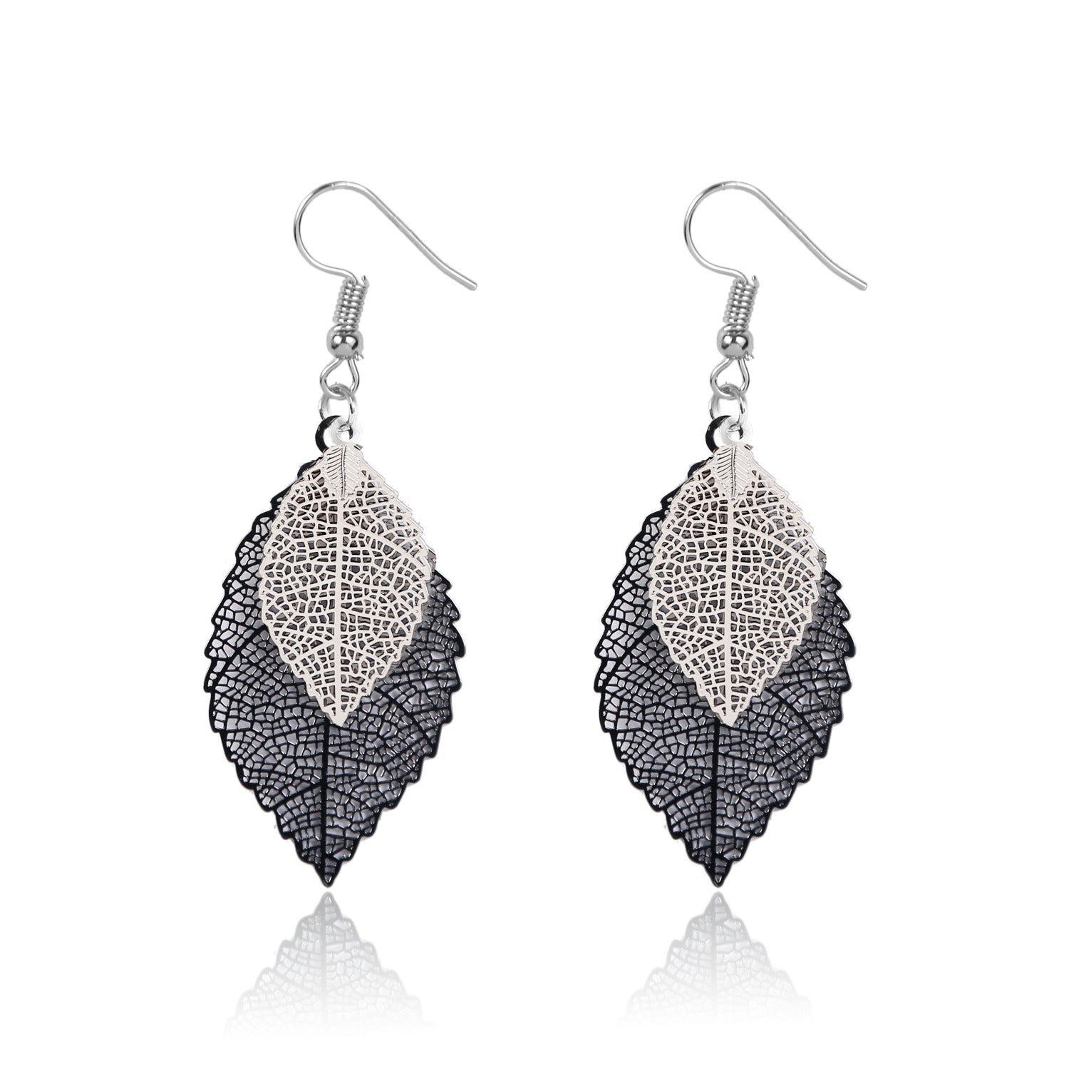 Wholesale Gold Double Hollow Leaf Alloy Earrings
