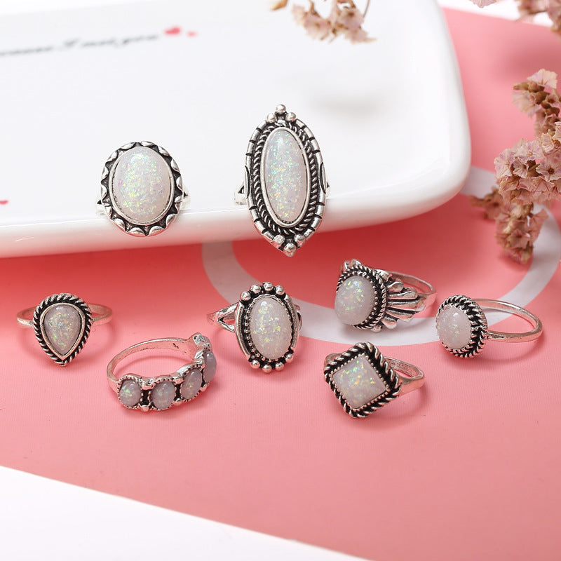 Wholesale Vintage Gemstone Alloy Rings Set of Eight