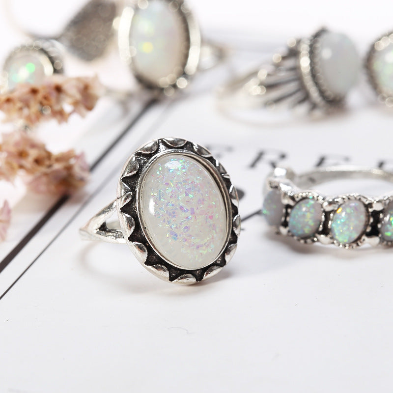 Wholesale Vintage Gemstone Alloy Rings Set of Eight