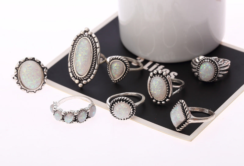 Wholesale Vintage Gemstone Alloy Rings Set of Eight