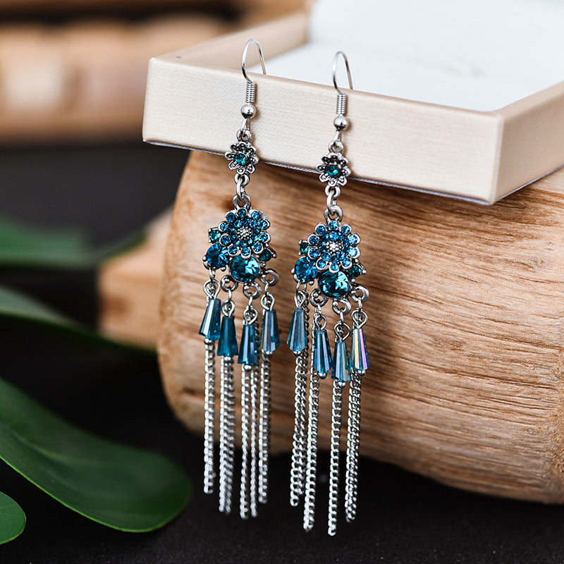 Wholesale Vintage Baroque Flower Metal Tassel Earrings