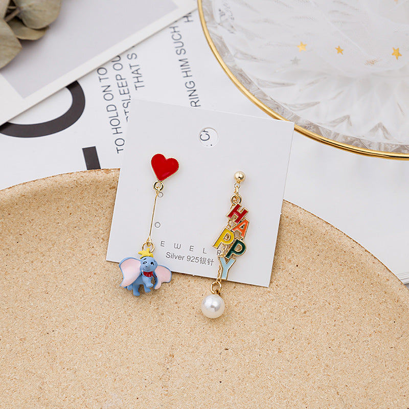 Wholesale Asymmetric Animal Drop Alloy Ear Studs