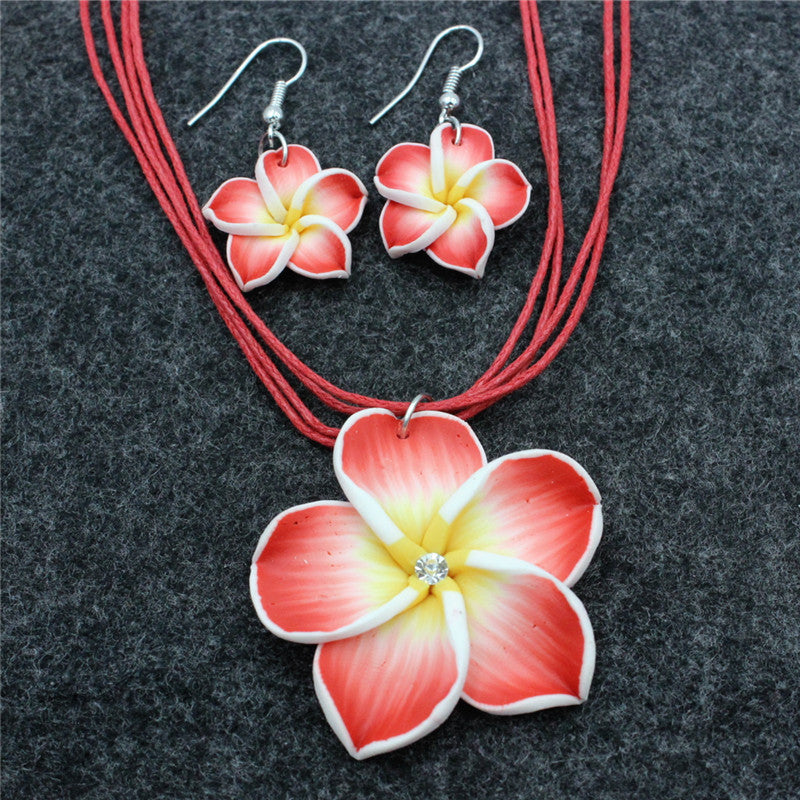 Wholesale Flower Smoky Earrings Necklace Jewelry Set