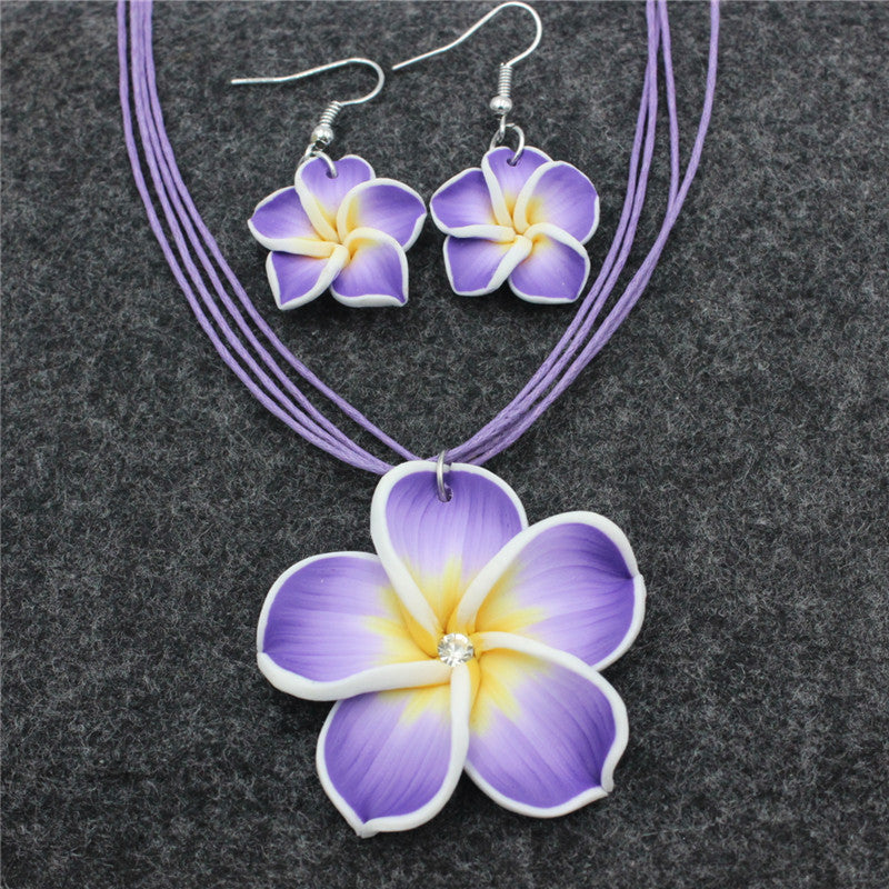 Wholesale Flower Smoky Earrings Necklace Jewelry Set