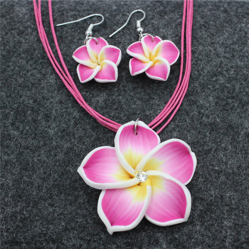 Wholesale Flower Smoky Earrings Necklace Jewelry Set