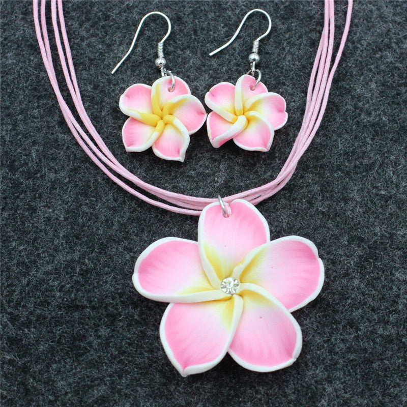 Wholesale Flower Smoky Earrings Necklace Jewelry Set