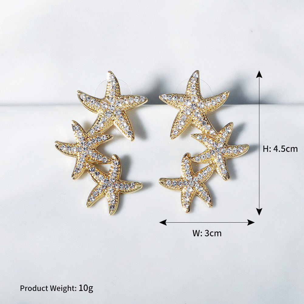 Wholesale Earrings Alloy Earrings Gold Starfish Diamond Earrings OLY-ES-HX004