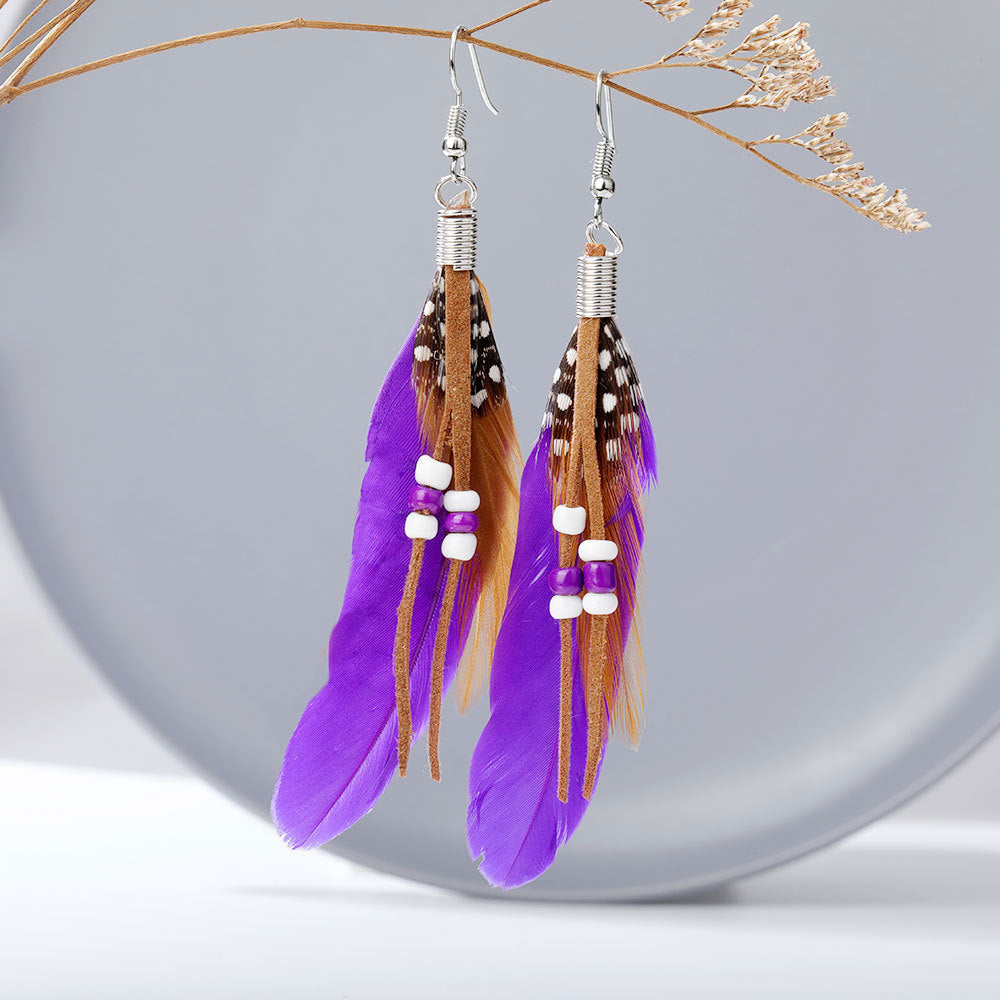 Wholesale Bohemian Tassel Beads Feather Earrings