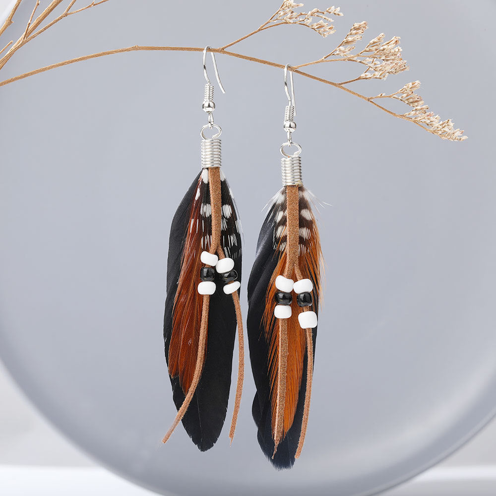 Wholesale Bohemian Tassel Beads Feather Earrings