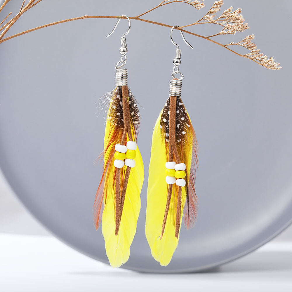 Wholesale Bohemian Tassel Beads Feather Earrings