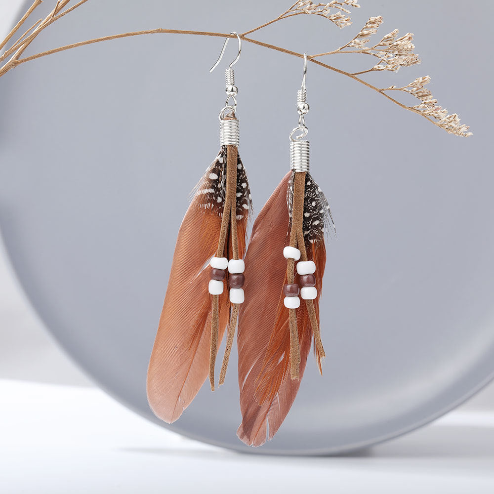 Wholesale Bohemian Tassel Beads Feather Earrings