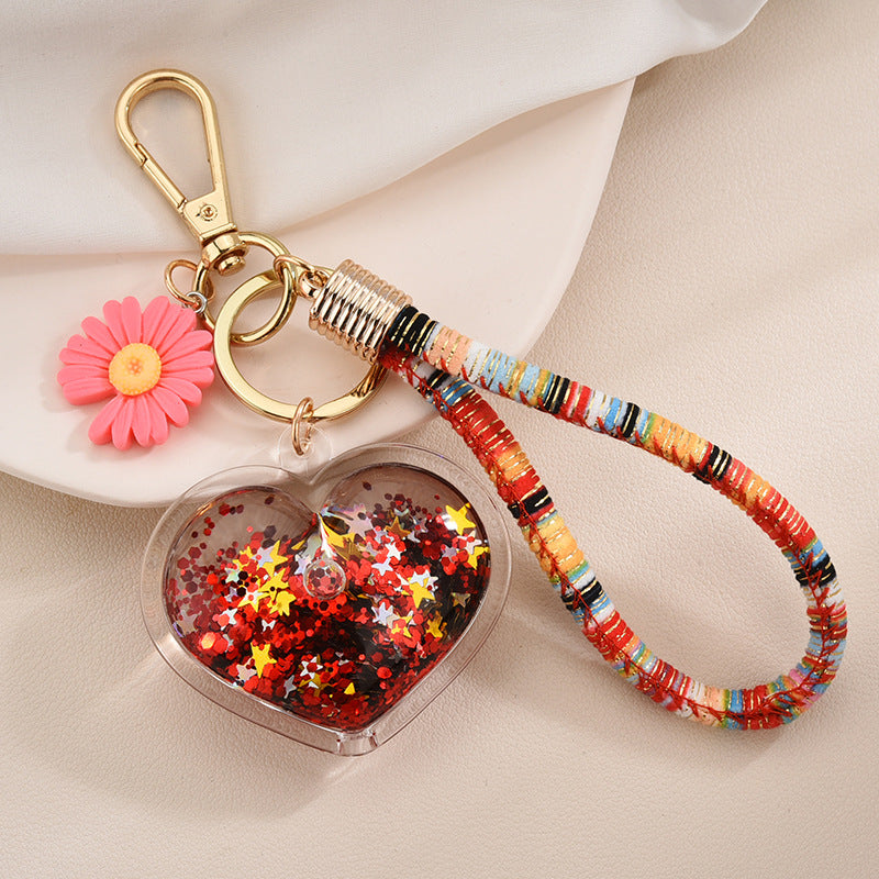 Wholesale Acrylic Quicksand Into Oil Quicksand Cotton Rope Heart Creative Key Chain