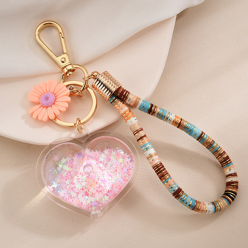 Wholesale Acrylic Quicksand Into Oil Quicksand Cotton Rope Heart Creative Key Chain