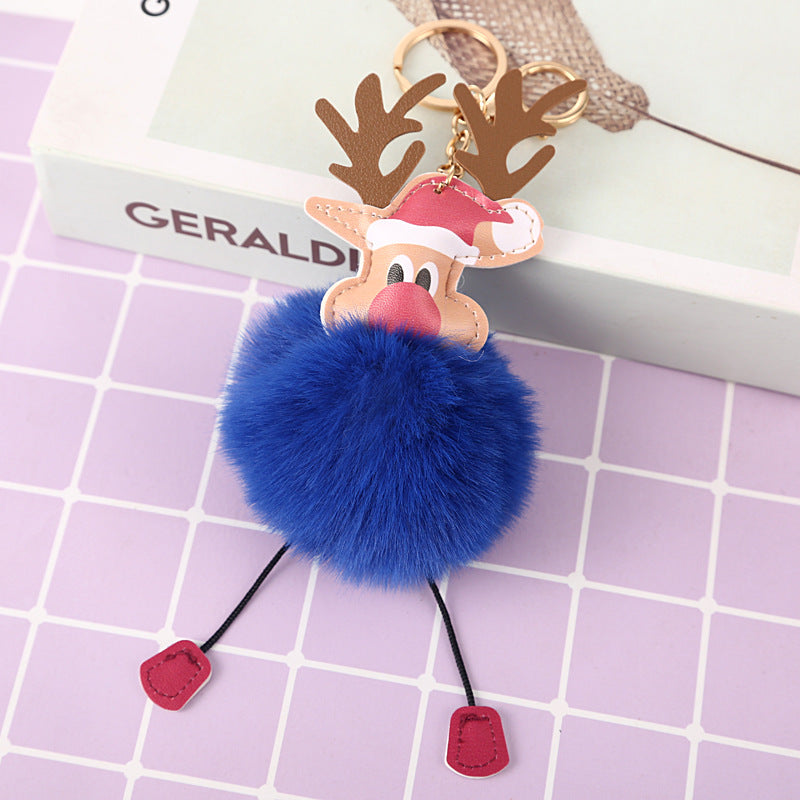 Wholesale Christmas Elk Plush Ball Keychain