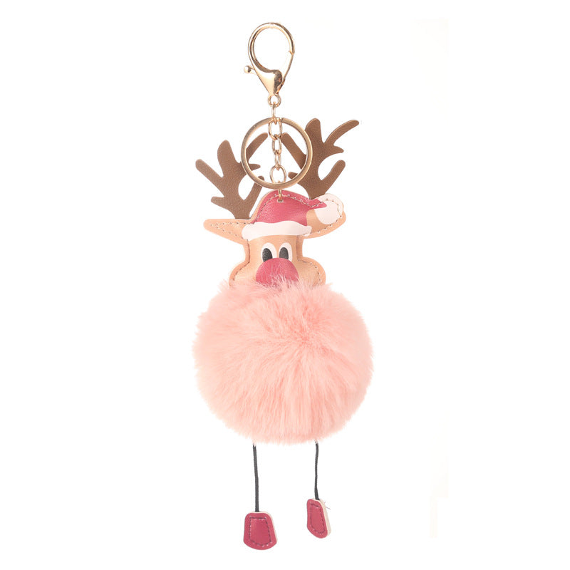 Wholesale Christmas Elk Plush Ball Keychain