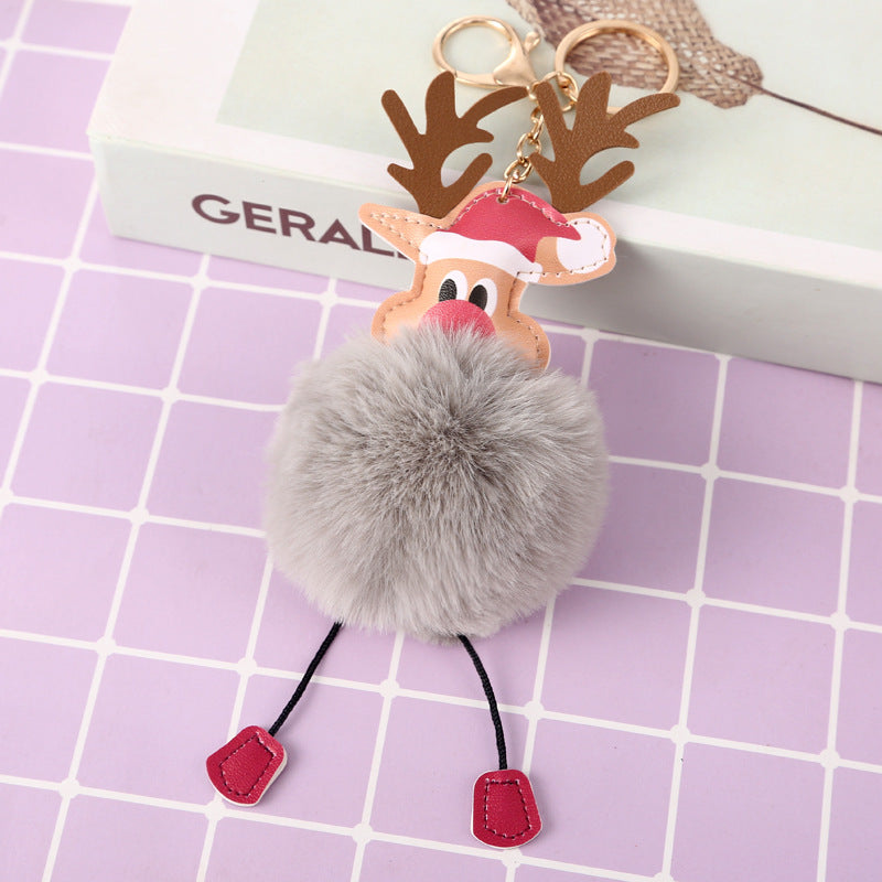 Wholesale Christmas Elk Plush Ball Keychain