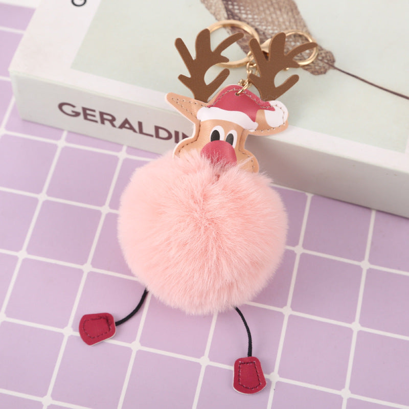 Wholesale Christmas Elk Plush Ball Keychain
