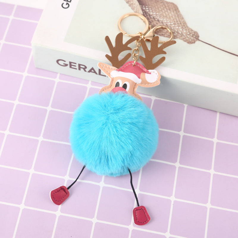 Wholesale Christmas Elk Plush Ball Keychain