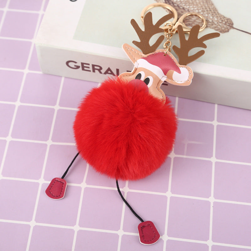 Wholesale Christmas Elk Plush Ball Keychain
