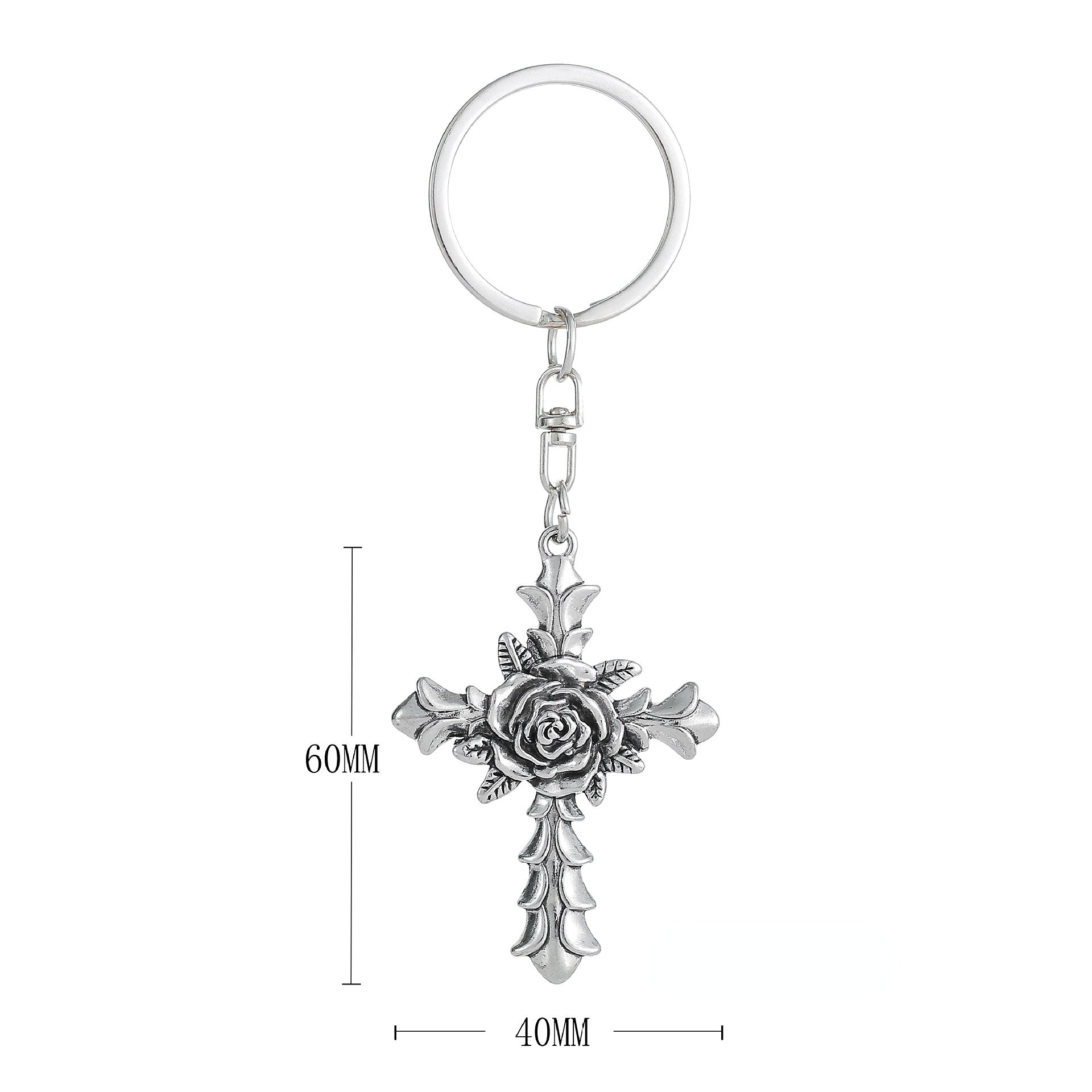 Venta al por mayor Llavero de cruz de flor de rosa de aleación de zinc