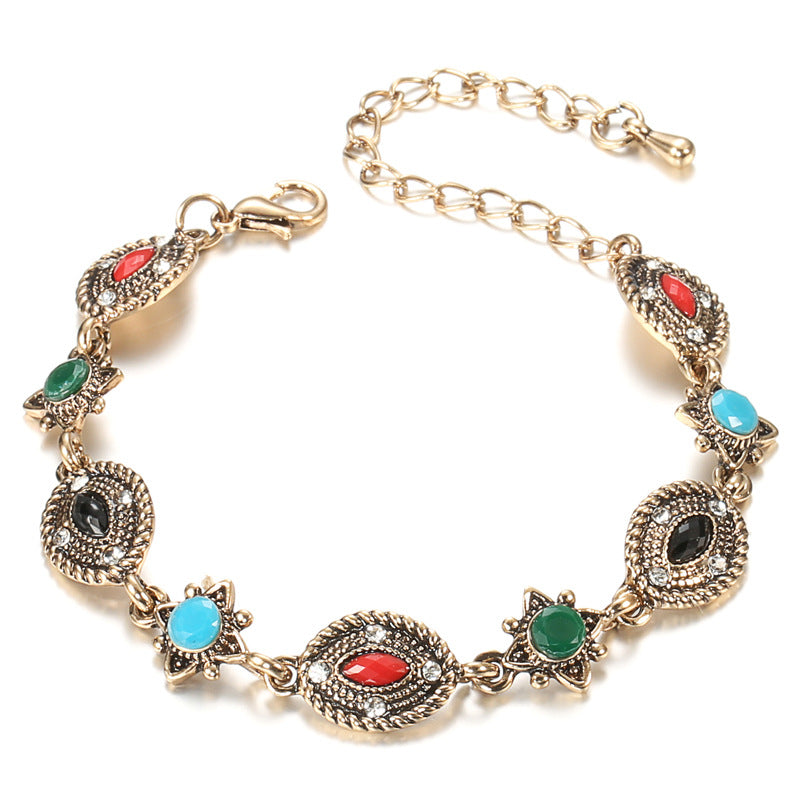 Wholesale Vintage Inlaid Carved Alloy Bracelet