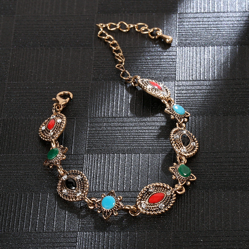 Wholesale Vintage Inlaid Carved Alloy Bracelet