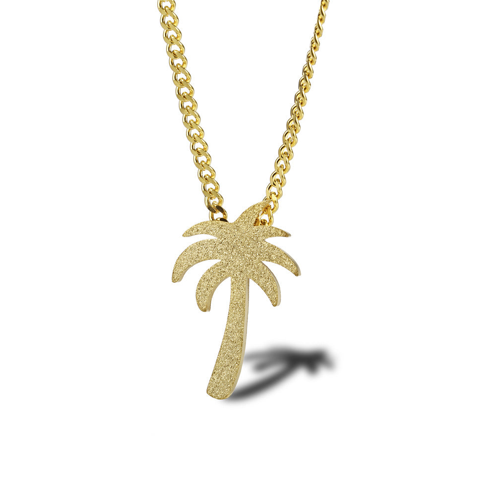 Wholesale Titanium Steel Gold Plated Small Coconut Tree Pendant Necklace