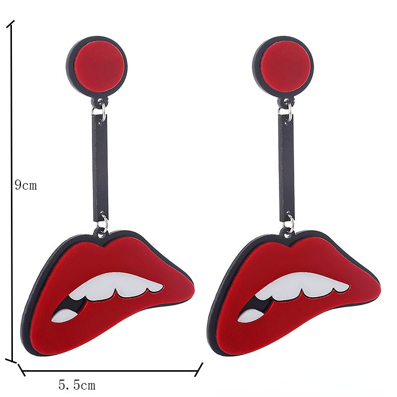 Lips rojos al por mayor mordiendo aretes acrílicos largos