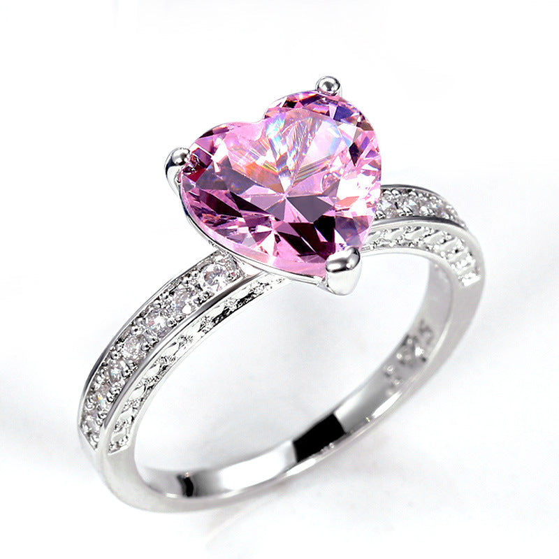 Wholesale Inlaid Heart Shape Pink Diamond Zircon Ring OLY-RS-Caoshi001