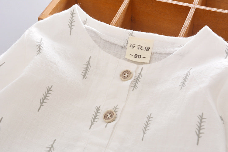 Wholesale 2023 Kids Summer Cotton Linen Short Sleeve Shirt Set