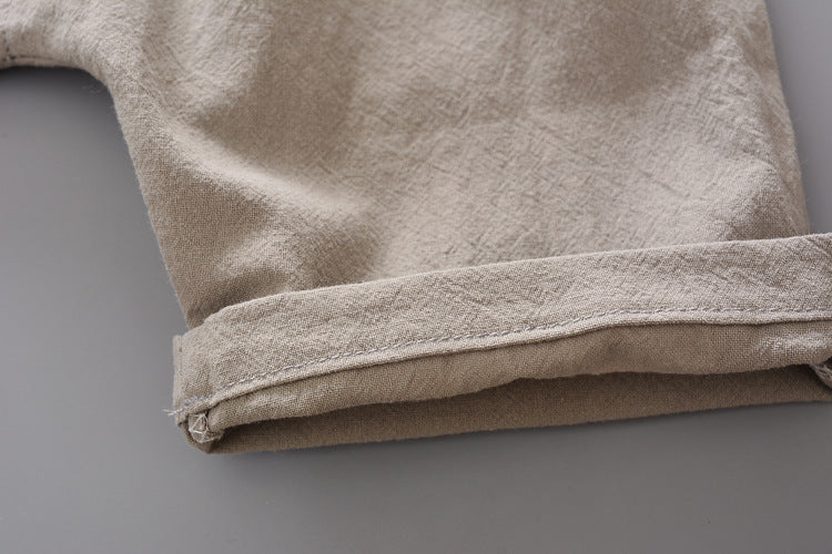 Wholesale 2023 Kids Summer Cotton Linen Short Sleeve Shirt Set