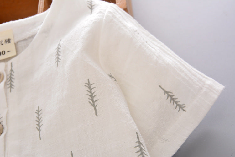 Wholesale 2023 Kids Summer Cotton Linen Short Sleeve Shirt Set