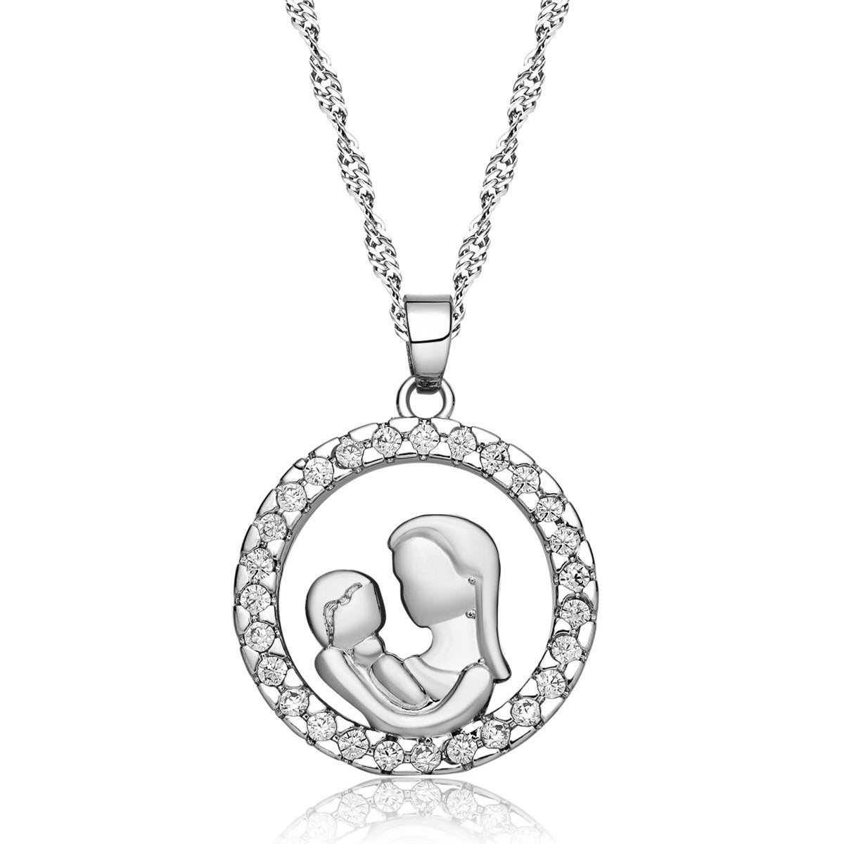 Wholesale Mother's Day Gift Copper Round Full Diamond Creative Necklace for Mothers and Children