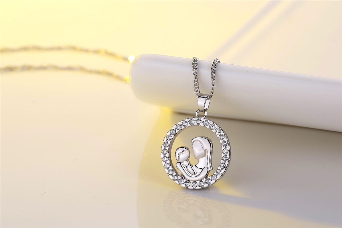 Wholesale Mother's Day Gift Copper Round Full Diamond Creative Necklace for Mothers and Children