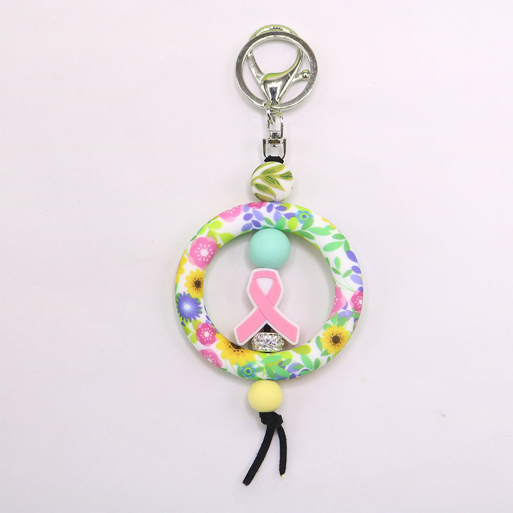 Wholesale Western Wind Cowhead Sunflower Beaded Silicone Ring Keychain