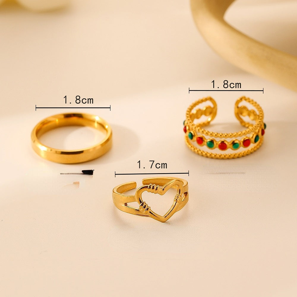 Conjunto de anillos de aleación de corazón de amor abierto de acero inoxidable al por mayor
