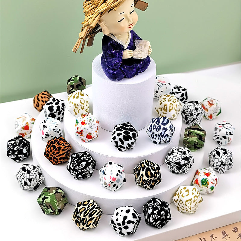 Wholesale Beads Silicone Maternal and Baby Supplies Colorful Leopard Round Beads 100pcs OLY-BDS-HeS004