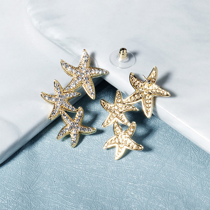 Wholesale Earrings Alloy Earrings Gold Starfish Diamond Earrings OLY-ES-HX004