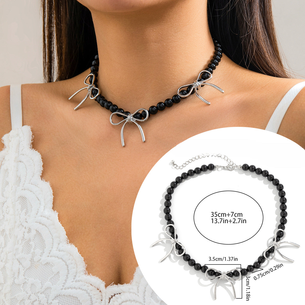 Wholesale Bow Beaded Alloy Necklaces