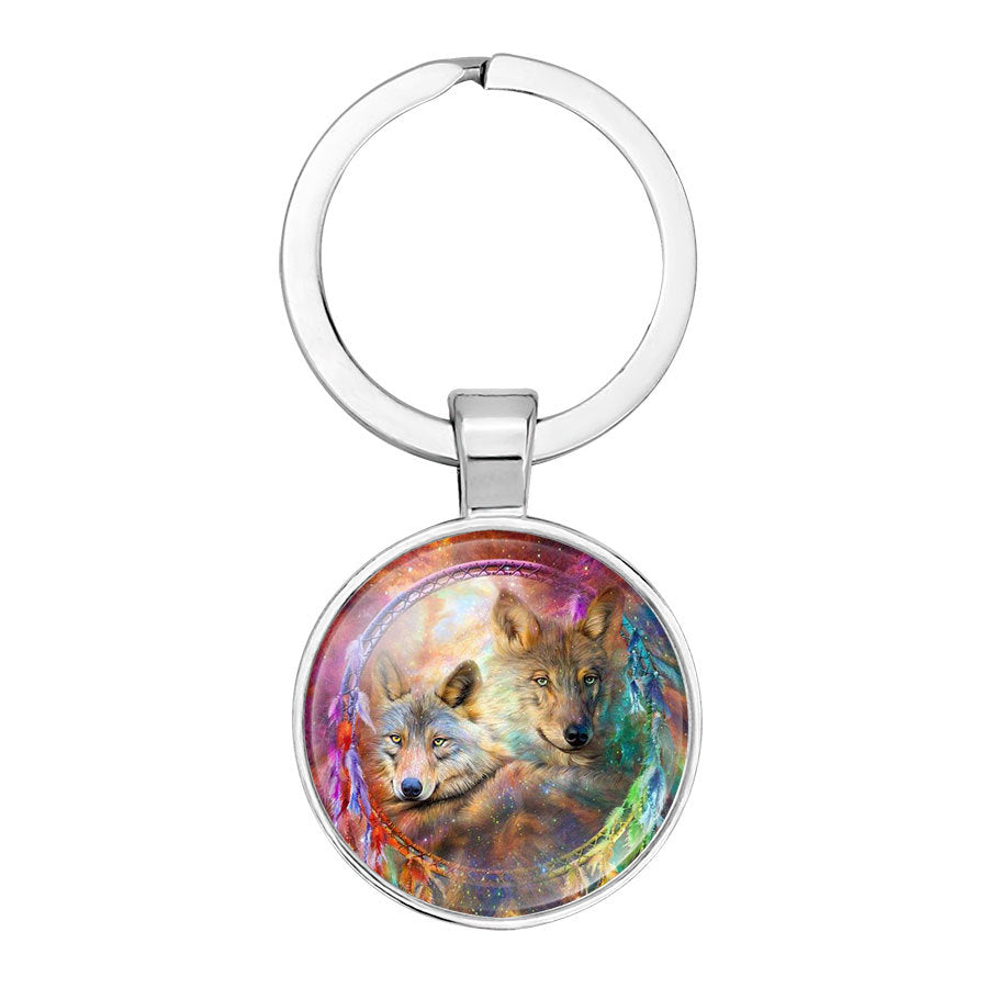 Wholesale Glass Wolf Totem Pendant Alloy Creative Keychain