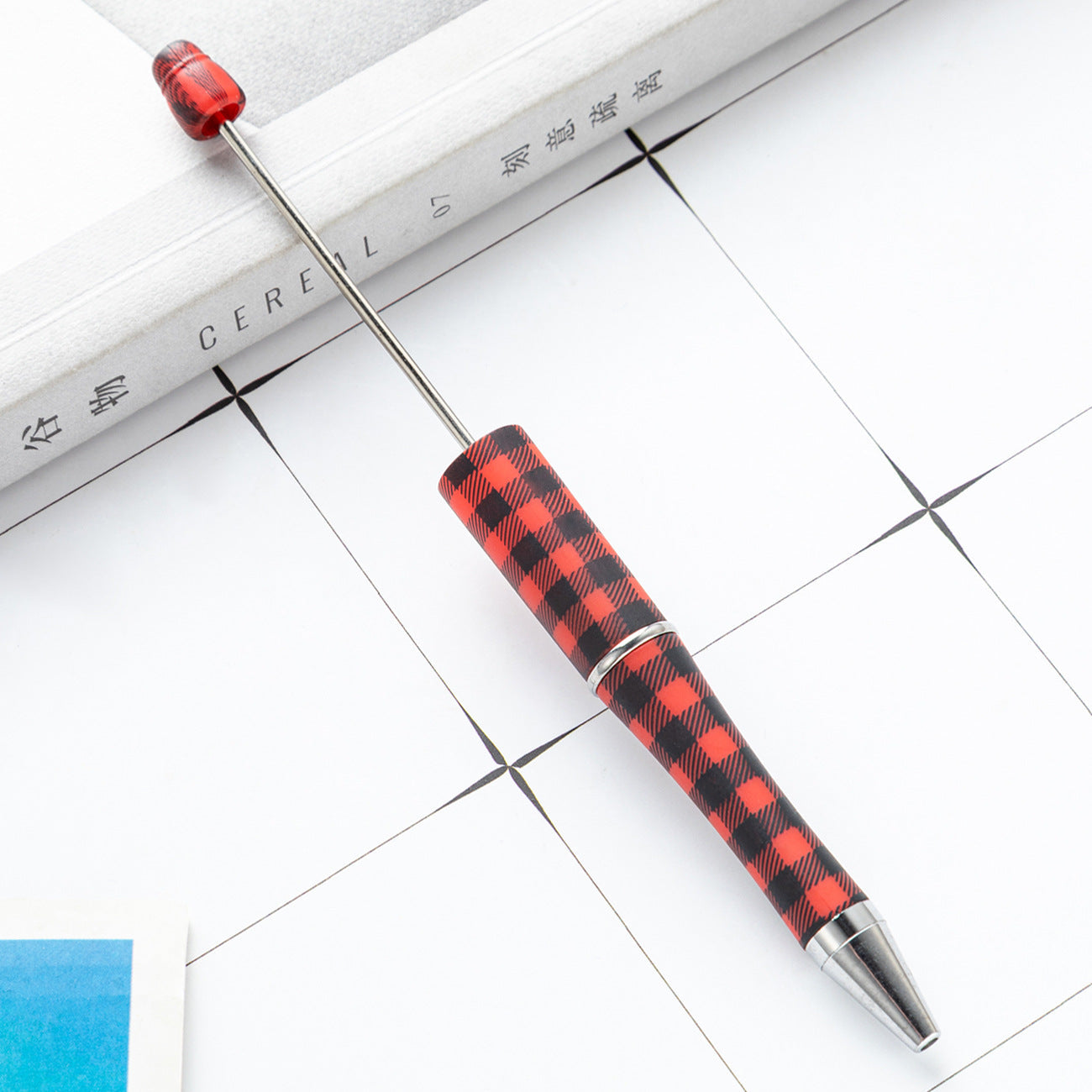 Wholesale Beadable Pens Christmas Plaid Pattern Plastic Pen DIY for Beaded