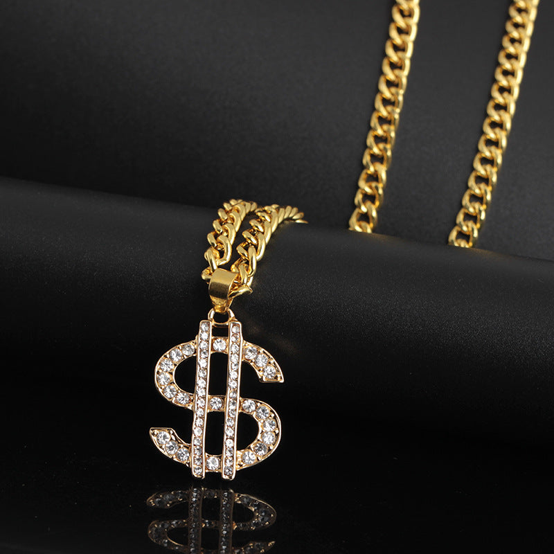 Wholesale Alloy Exaggerated Diamond Dollar Sign Clavicle Necklace