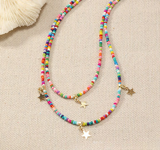 Wholesale Rice Bead Multilayer Pentagram Pendant Necklaces